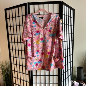 Koi Basics Pink Floral Scrub Top | Size 5X